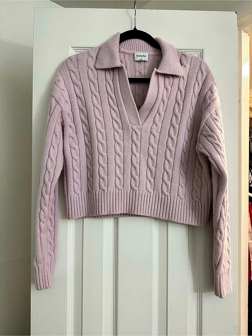 Sunday Best Peggy Sweater Cable-Knit V-Neck Pink Small